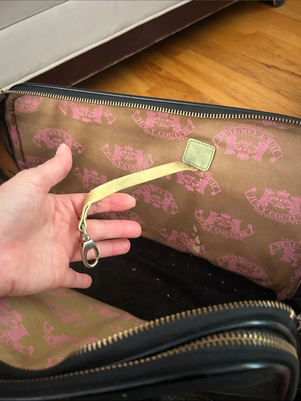90’s Juicy Couture Black Leather Satchel with Gold Hardware